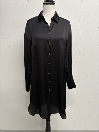 Zara lange Bluse schwarz Gr.XS Oversize Blusenkleid Satin