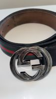 GUCCI GÜRTEL SHELLY SCHWARZ LEDER GRÜN ROT TEXTIL GR. 95