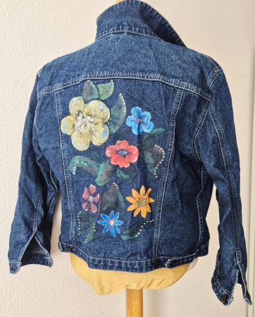 JEANSJACKE JACKE JEANS M 38 MIT BLÜTEN STRASSSTEINE TOP