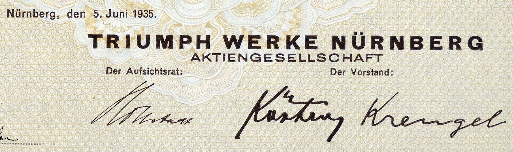Documenti: Triumph Werke Nürnberg AG, Nürnberg - 1935 – Usato da Solothurn venduto da Sgasche 1
