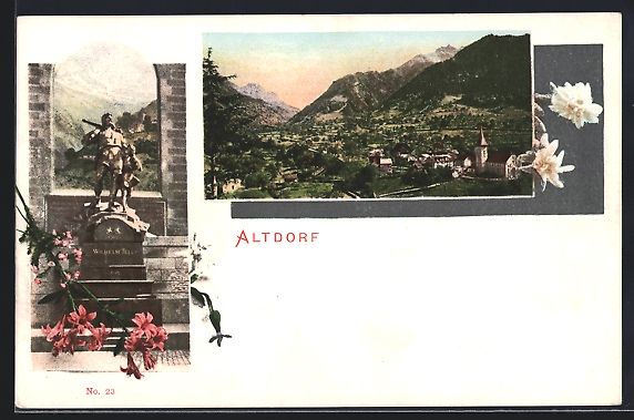 Ansichtskarten: Litho Altdorf, Denkmal und Gesamtansicht – Gebraucht aus Berlin von bartko-reher