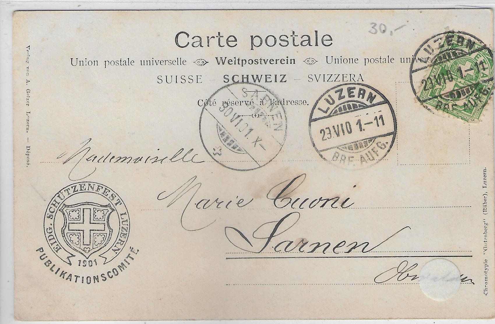 Cartoline postali: Eidg. Schützenfest Luzern 1901 – Usato da Ettingen venduto da Kartenplanet 1