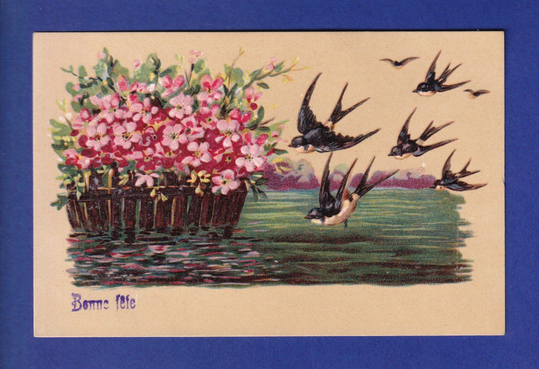 Cartoline postali: OISEAU - Hirondelles - Fleurs – Usato da Pully venduto da nicecards-shop