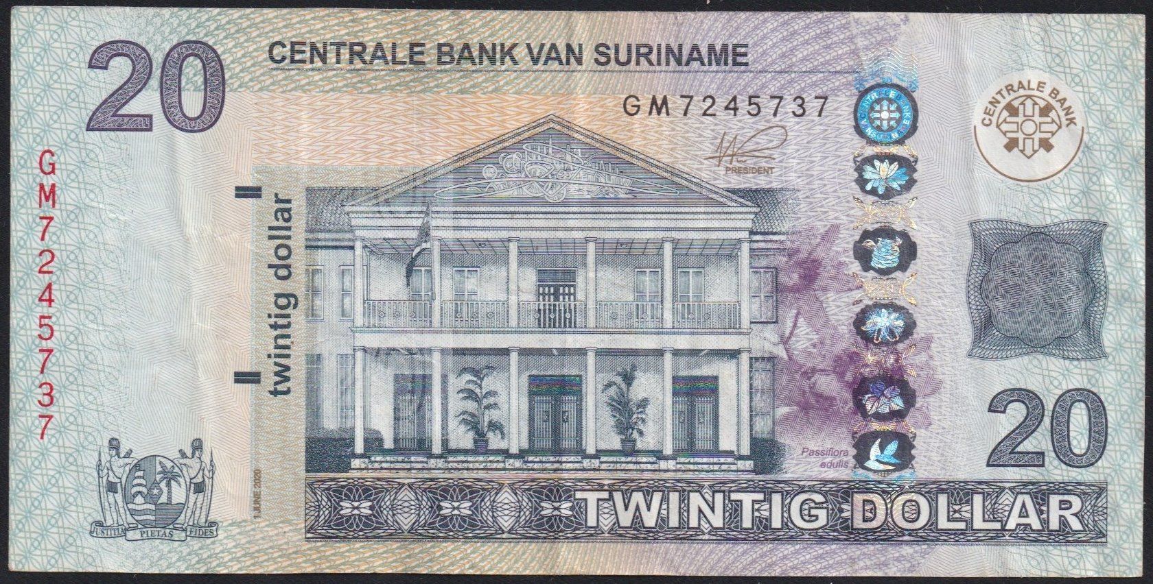 Banknoten: Suriname 20 Dollar 2020 – Gebraucht aus Brugg AG von banknoten_muesli