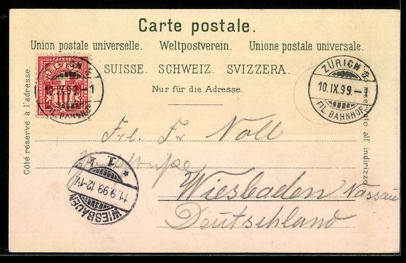 Cartoline postali: Lithographie Zürich, Ortspanorama, 1899 – Usato da Berlin venduto da bartko-reher 1