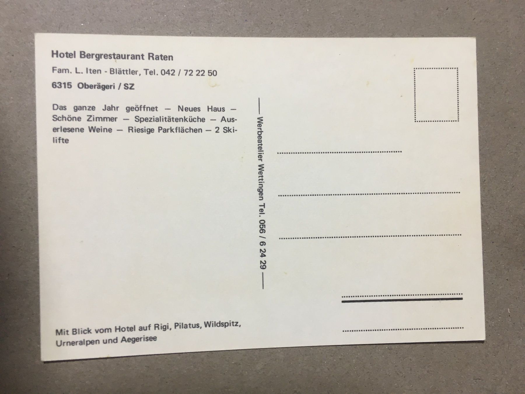 Cartoline postali: Oberägeri Zug Hotel Raten mehrbildrig – Usato da Küttigen venduto da Melisch1000 1