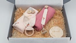 Baby Set: Mulltuch, Beissring, Schnullerkette, Greifling