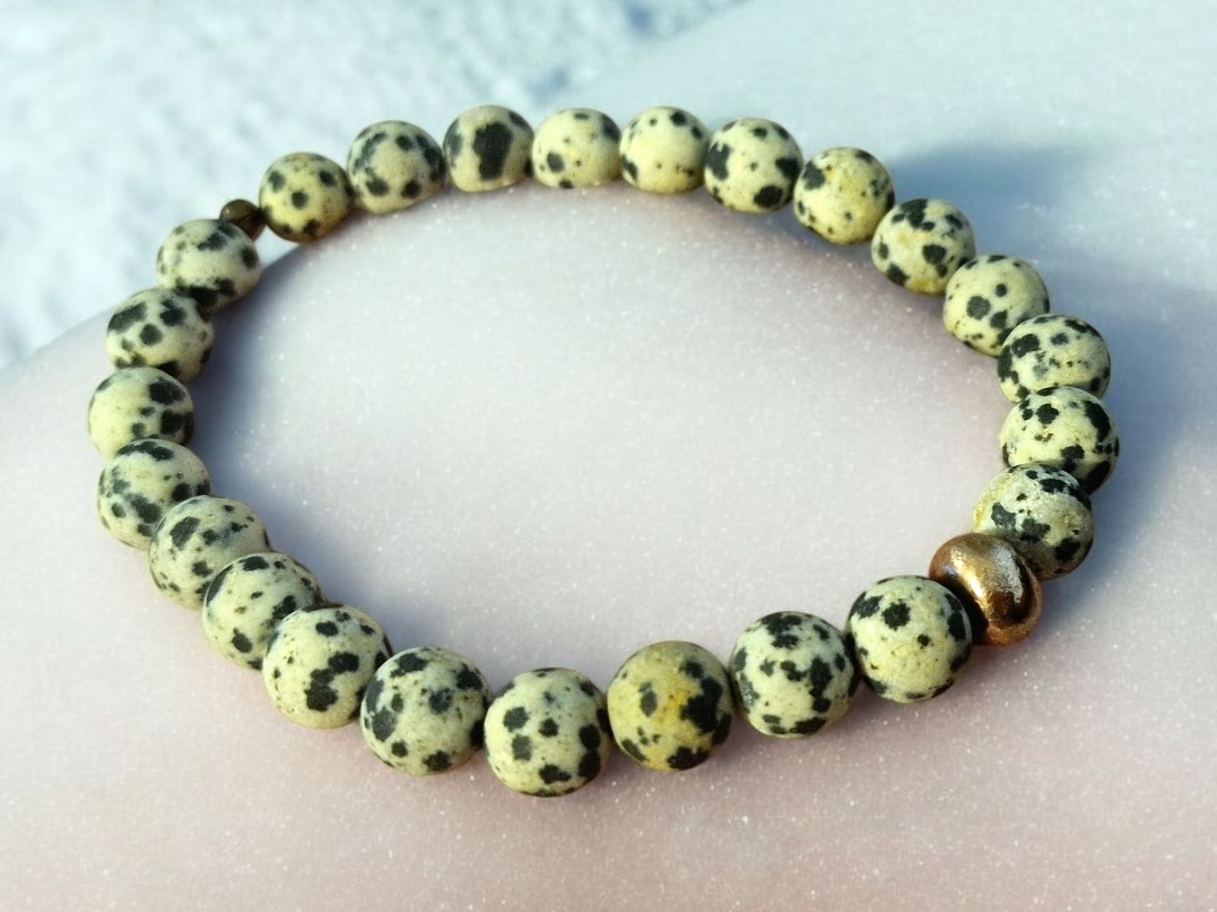 Bracciali & Braccialetti: Armband Dalmatiner-Jaspis & Kupferperle – Nuovo e nell'imballaggio originale da Aarau venduto da Schmuckhoehle_MD 3