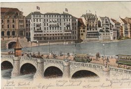 Ansichtskarte Basel zukünftige Rheinbrücke mit Tram guter...
