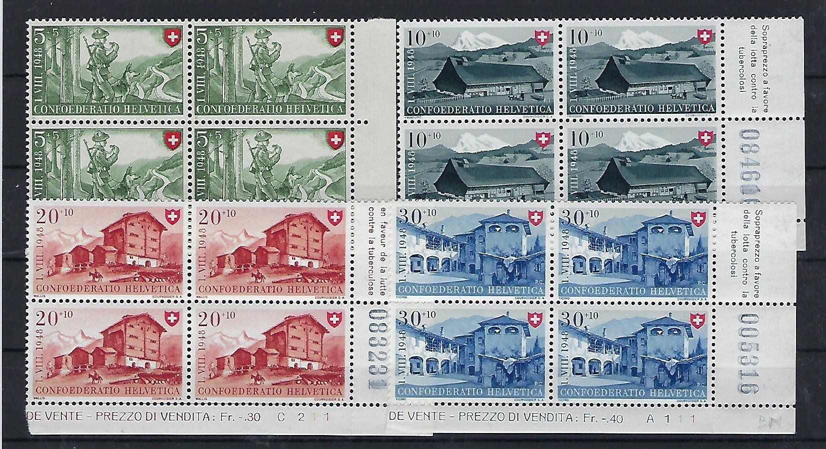 Tutti i francobolli: Pro Patria Viererblocks 1948   postfrisch    14716 – Usato da Lunden venduto da Animus999
