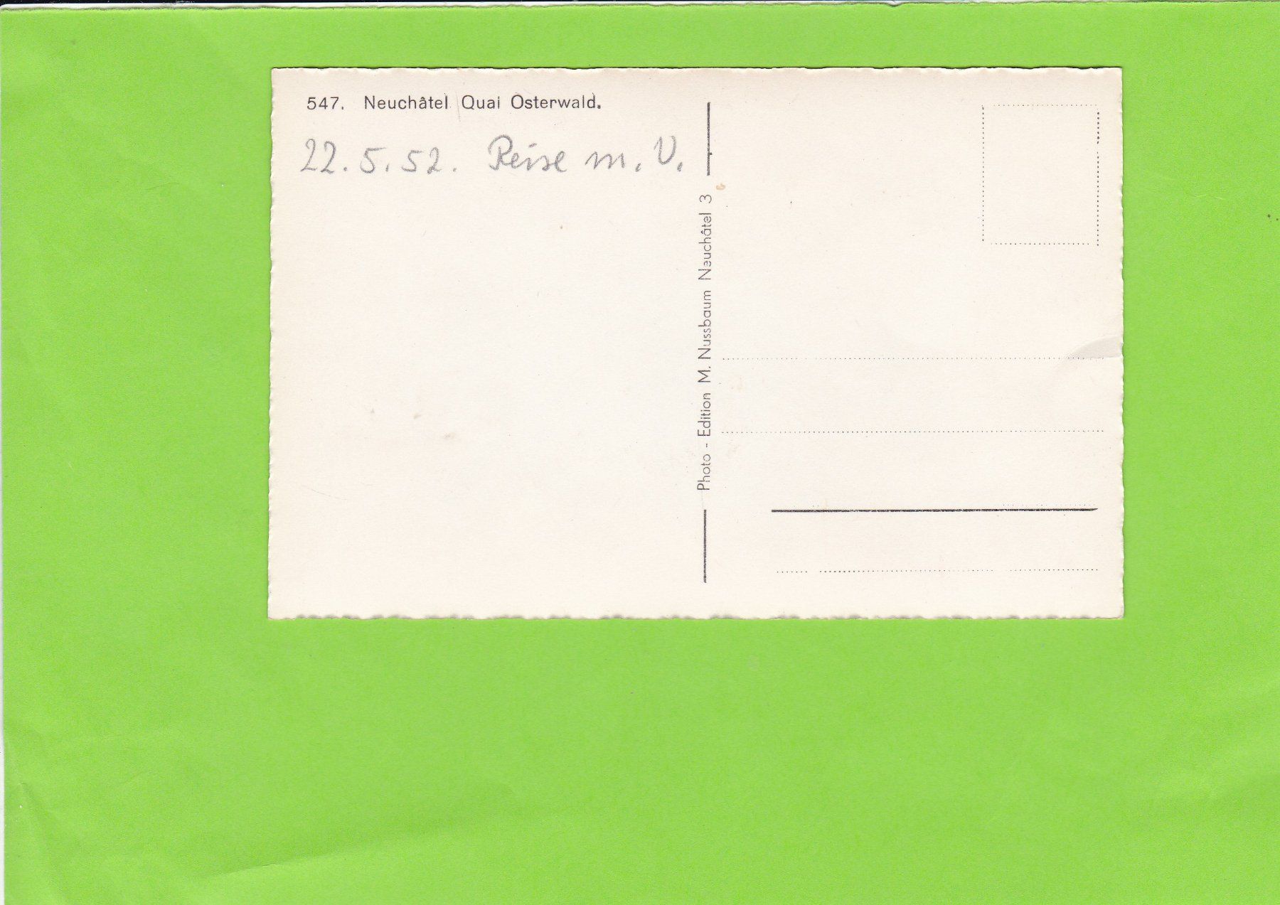 Cartoline postali: Neuchâtel-Quai Osterwald – Usato da St. Peterzell venduto da neckertal 1