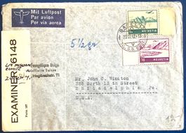 1942 - Flugpost Zensurbrief -Basel  - Philadelphia USA
