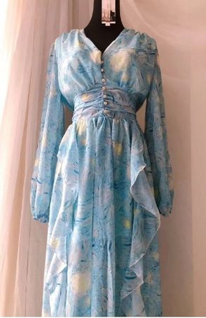 Robe longue - robe manche longue - vintage - NEUVE - Bleu