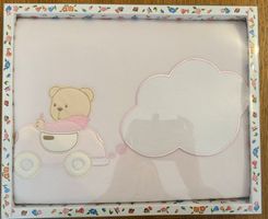Copertina neonato rosa con orsetto in auto, punto croce