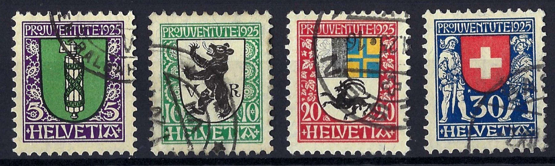 Alle Briefmarken: Pro Juventute Satz 1925 Kat.-Nr. J33-J36 sauber gestempelt – Gebraucht aus Morgarten von mech58