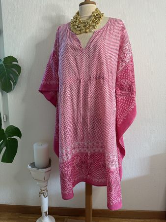 Robe  d'été Anokhi rose et blanche, taille unique, 100% coto