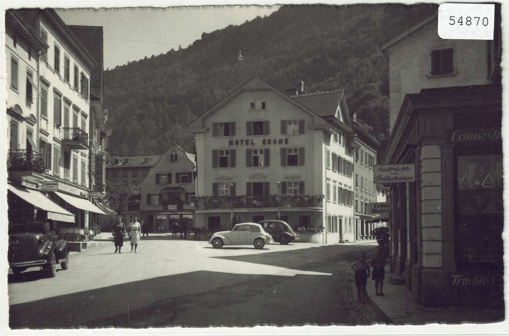 Cartoline postali: Bad Ragaz - Hotel Krone - Autos - animee – Usato da Ettingen venduto da Kartenplanet