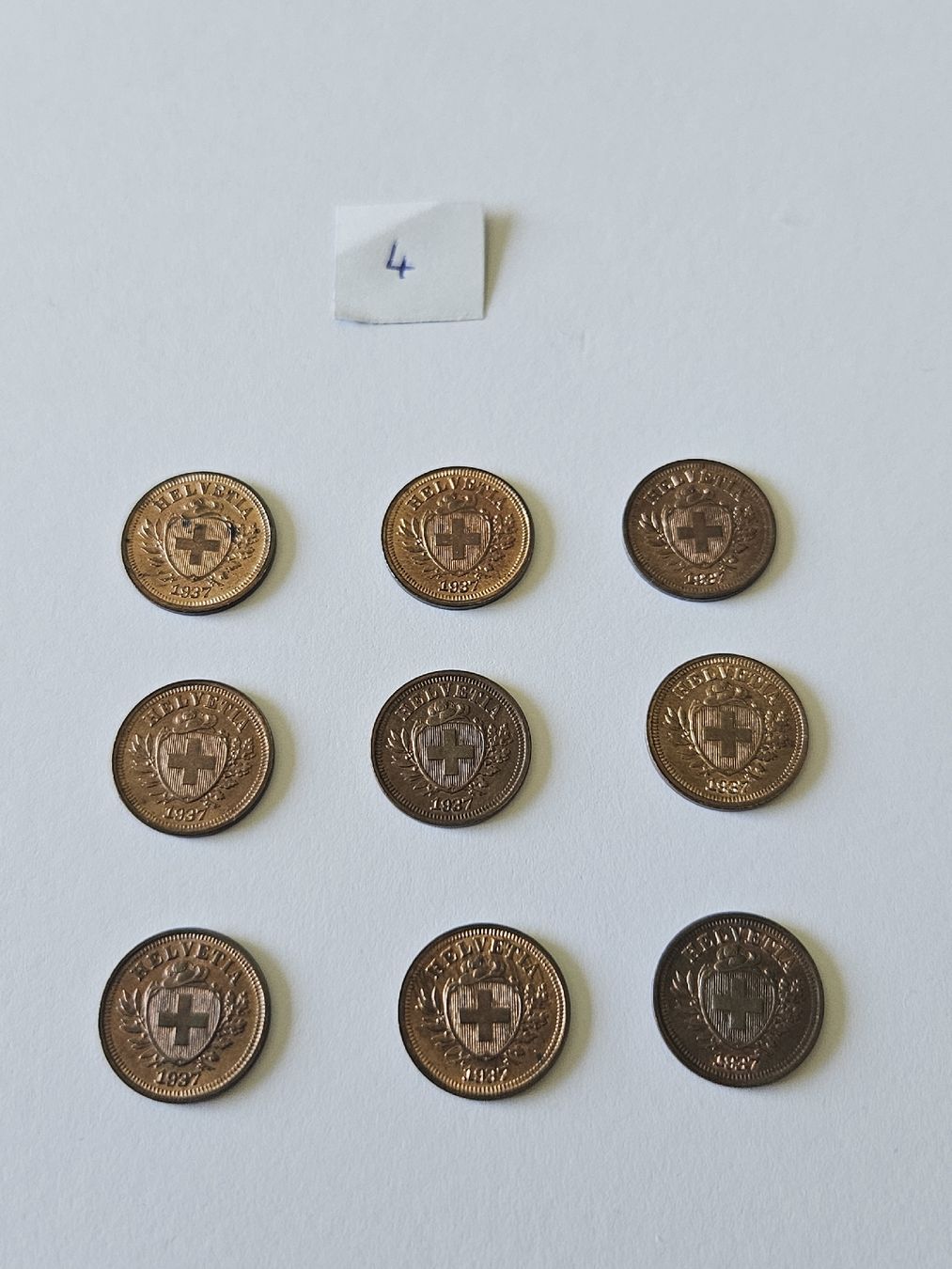 Tutti le monete: 1 Rappen 1937, 9 stk. – Usato da Pfäffikon ZH venduto da Melibol