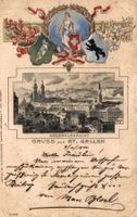 Gruss aus St. Gallen. Prägerand mit Helvetia und Wappen