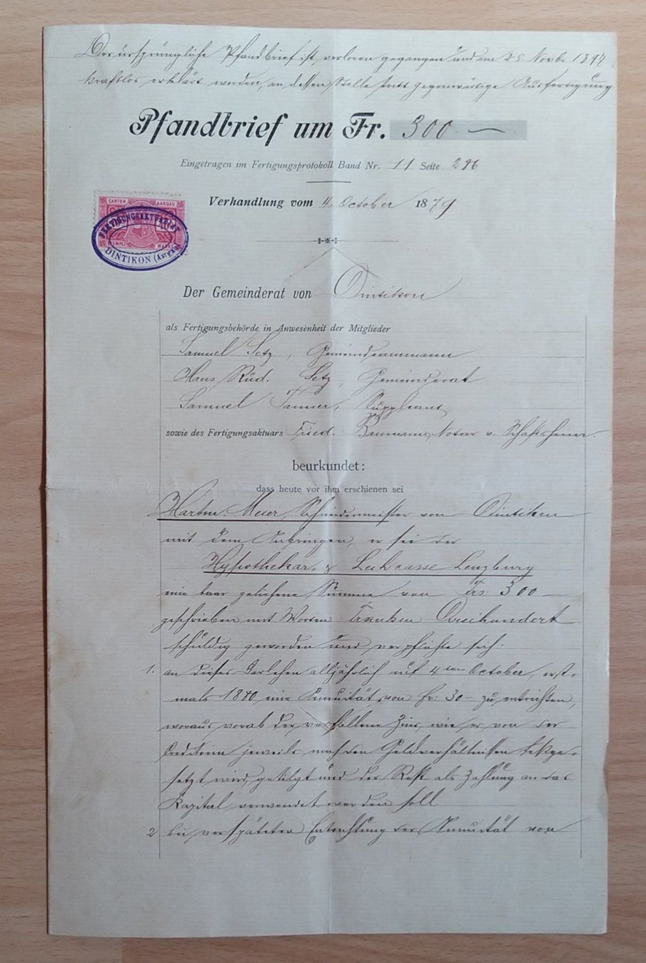 Alle Briefmarken: Pfandbrief 1879 Gemeinde Dintikon Aargau – Gebraucht aus Unterägeri von PhilatelieStudiger