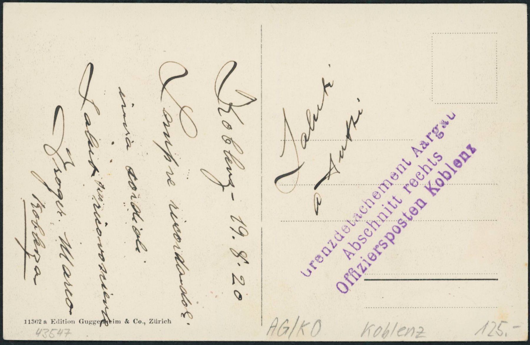 Cartes postales: AG Koblenz - Militärstempel – Neuf (Voir description) à Schindellegi par stationary 1