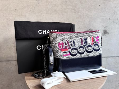 CHANEL  Tweed Calfskin Quilted Medium Gabrielle Hobo Fullset