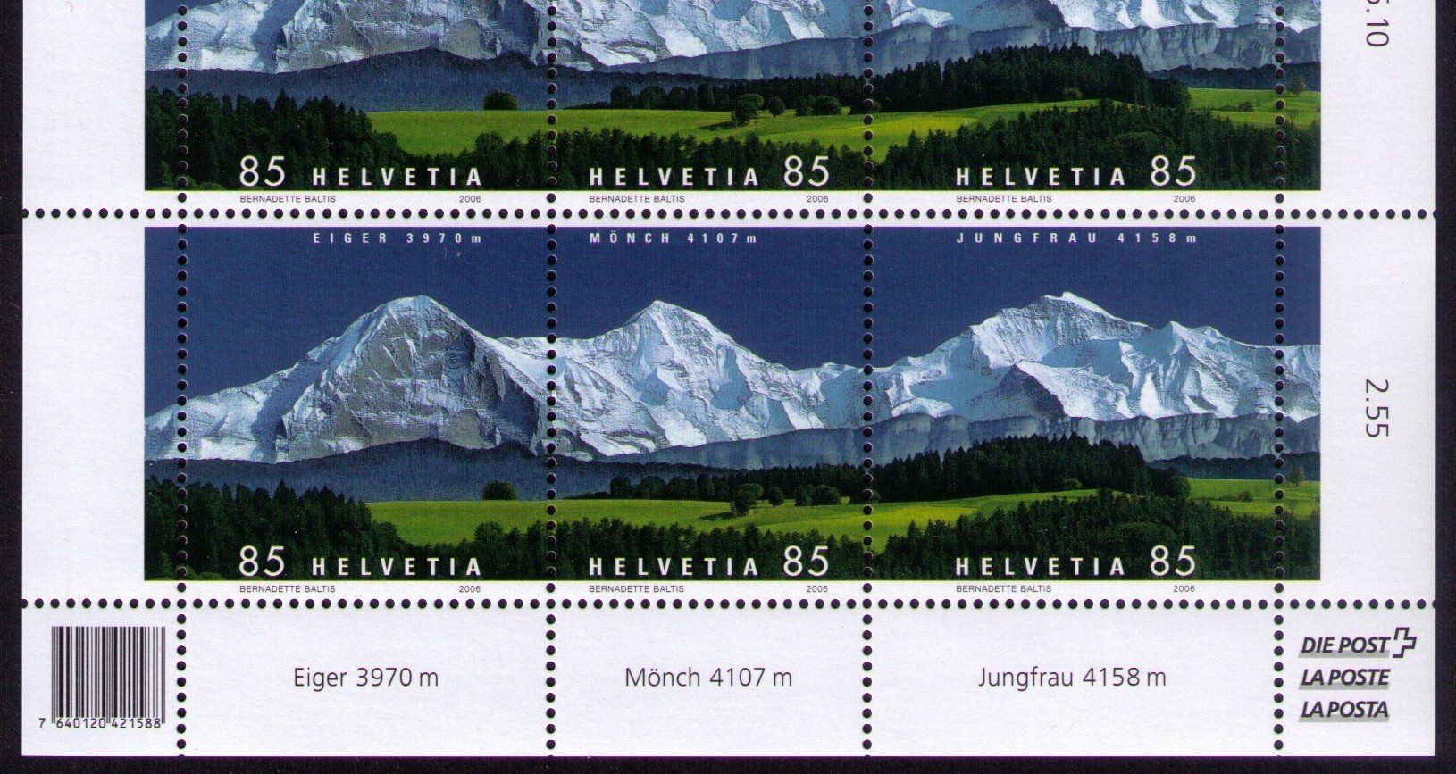 Tous les timbres: 2006_1202-04_BERGPANORAMA Eiger-Mönch-Jungfrau_BOGEN ! ** – Neuf (Voir description) à Marthalen par Ch_quality 1