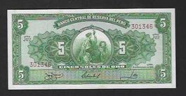 Peru  5  Soles  1966  Bankfrisch