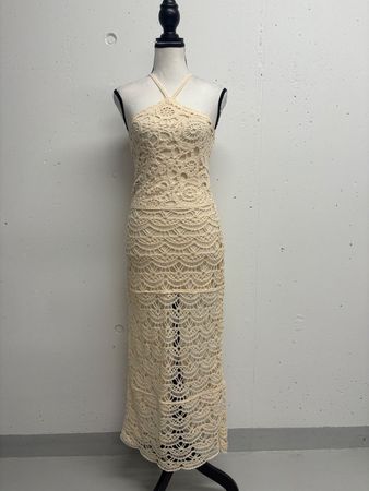 Zara Häkelkleid Gr. XS beige Boho Strickkleid Kleid Midi