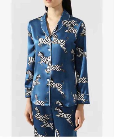 Silk Pajama Set Blue Zebra Print