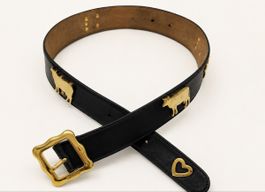 MOSCHINO Vintage Gürtel Schwarz Kuh Herz Gold Raritaet