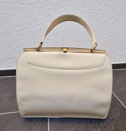 Elegante Vintage Handtasche Weiss Leder Gold