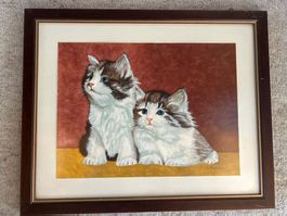 Aquarell Katzenbild J. Mahlherr gerahmt