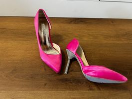 Satin Stiletto Pumps Elegant Strasssteinen Pink Gr 38 NEU