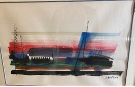 Abstrakte Komposition Hafen 70 x 90 cm Aquarell / Papier
