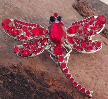 Tolle Brosche Libelle rot mit Strass