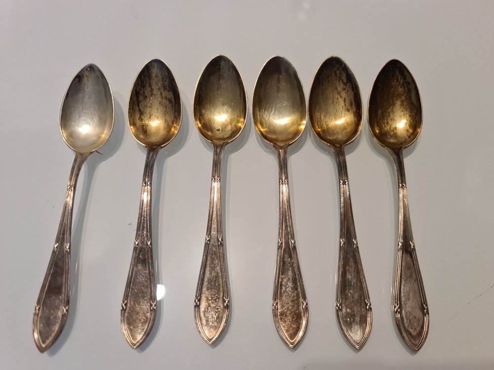 Lot De 6 Cuillères à Café Anciennes – Modèle 1900 Frise De Tulipes 14cm