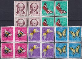 1954, Pro Juventute J153-J157 4er-Blöcke Satz **. Kat: 40.-+