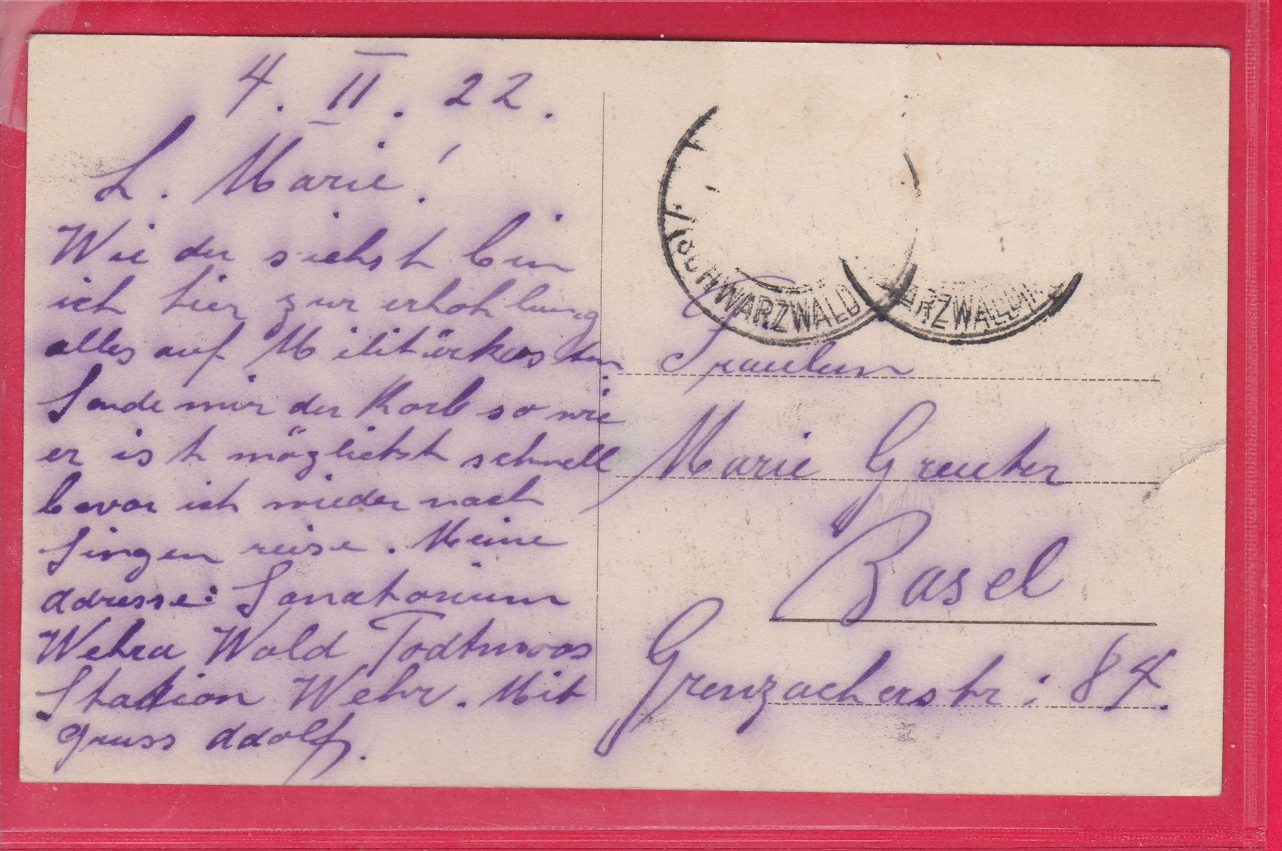 Cartes postales: TODTMOOS, 9.2.1922 – D'occasion à Oberrieden par Gebirgsstelze 1