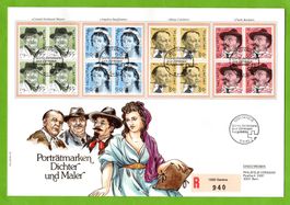1990 FDC Porträtmarken Dichter + Maler VB Luxusbrief