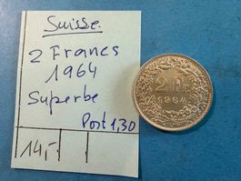 SUISSE : 2 FRANCS 1964 - SUPERBE
