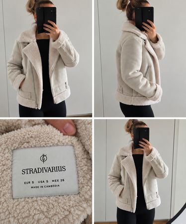 Stradivarius Jacke mit Lammfelloptik beige Grösse S