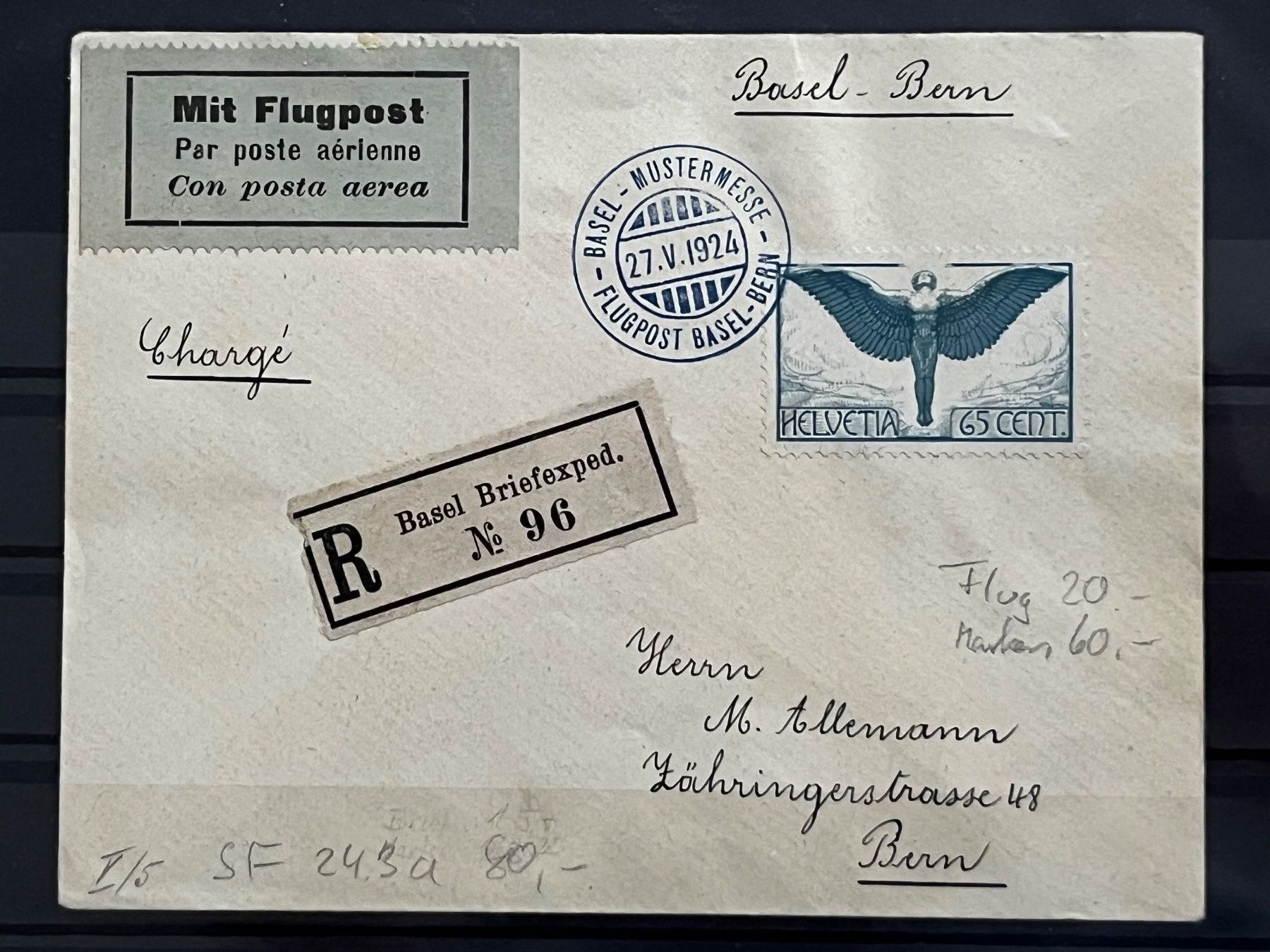 Tous les timbres: Flugpost Basel - Bern, 1924 – D'occasion à Romanshorn par luxcollect