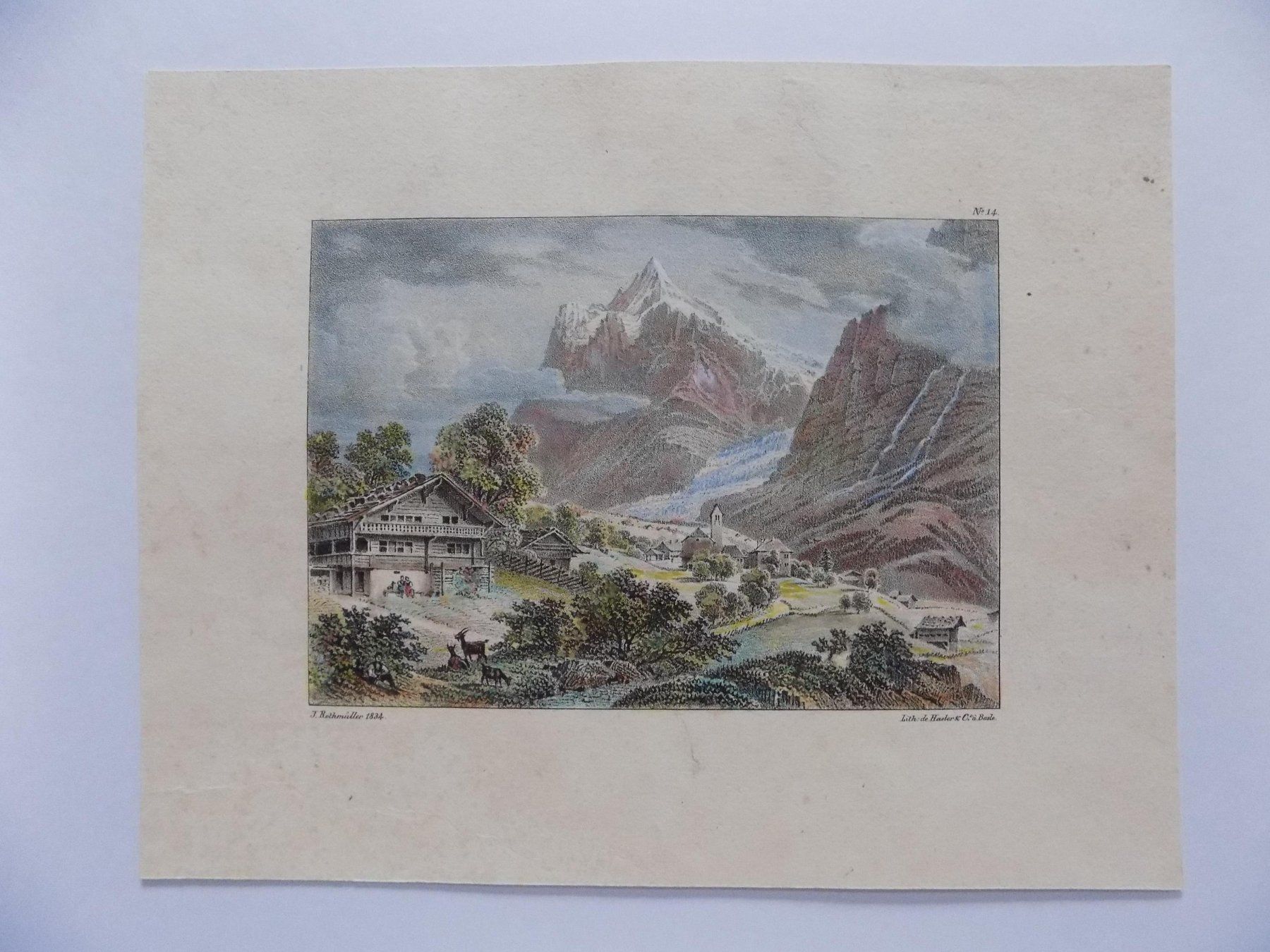 Incisioni: Grindelwald kolorierte Lithographie – Usato da Risch venduto da Antikfee