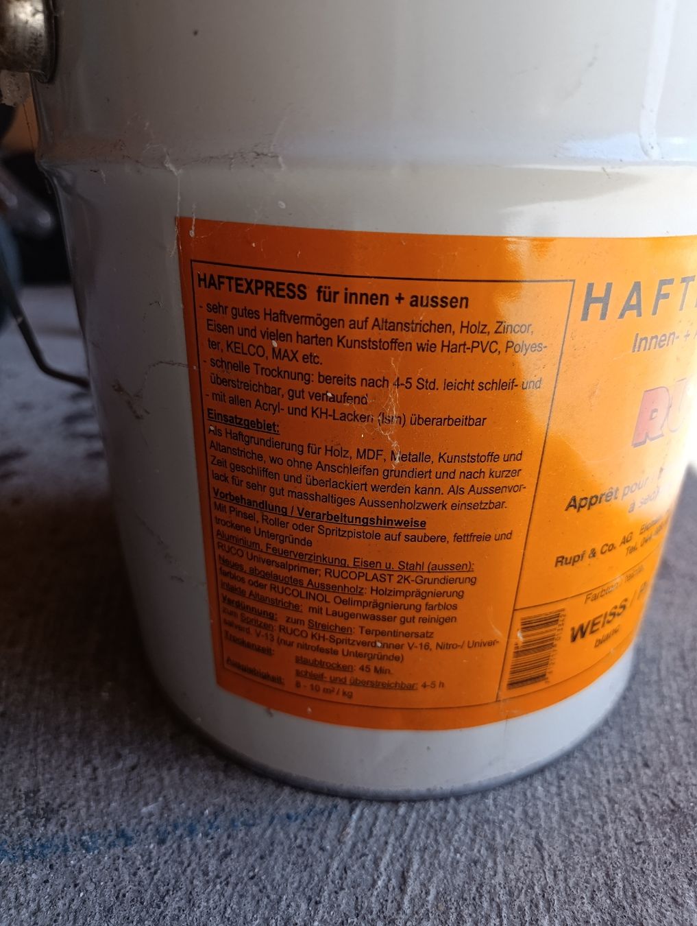 Colori: RUCO Express Haftexpress Weiss , ca. 4.5 Kg – Usato da Trimbach venduto da dar_m5mc 1