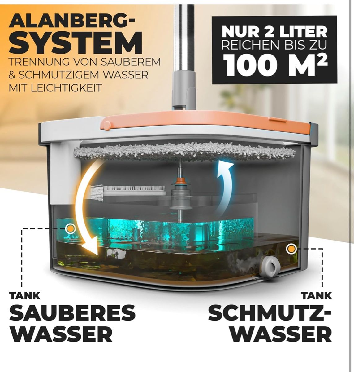 Sonstige Reinigungsgeräte: Wischmopp Set mit Eimer – 2-Kammer-System zur Trennung – Neu und originalverpackt aus Amriswil von JaJa-Express 2