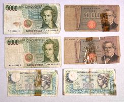 Italienische Lire Sammlung, 5000, 1000 & 500 Lira, alt