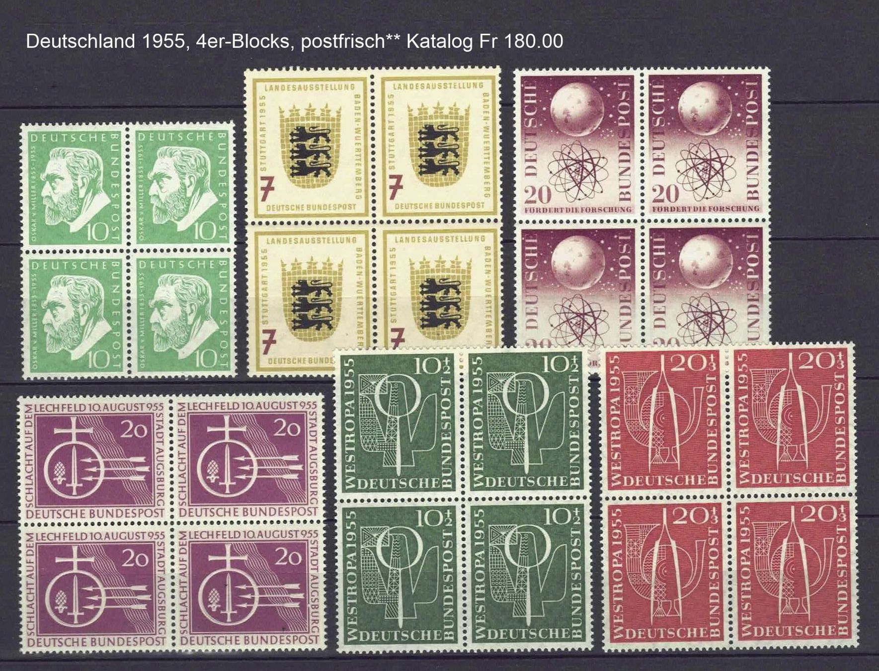 Tutti i francobolli: BRD 1955, 4er-Blocks, postfrisch** Kat Fr 180.00 – Usato da Basel venduto da Pfefferschootte