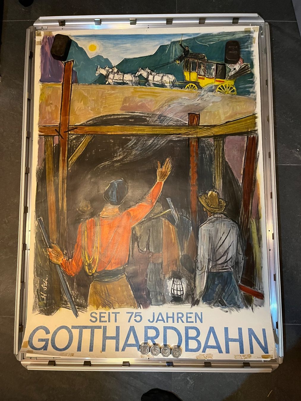 Posters & Illustrations: plakat, gotthardbahn seit 75 jahren, h.sch. – D'occasion à Emmenmatt par flyrecords