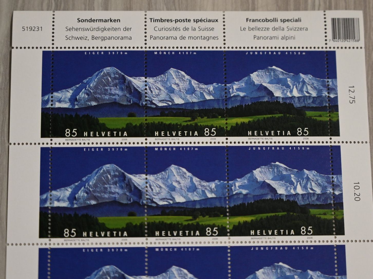 Tutti i francobolli: Briefmarkenblock Eiger / Mönch / Jungfrau – Usato da Mellingen venduto da EiMic 2